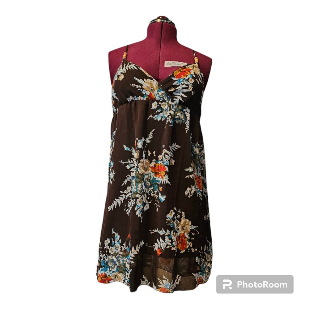 Rue 21 Brown Floral Spaghetti Strap‎ Slip Dress Size XL